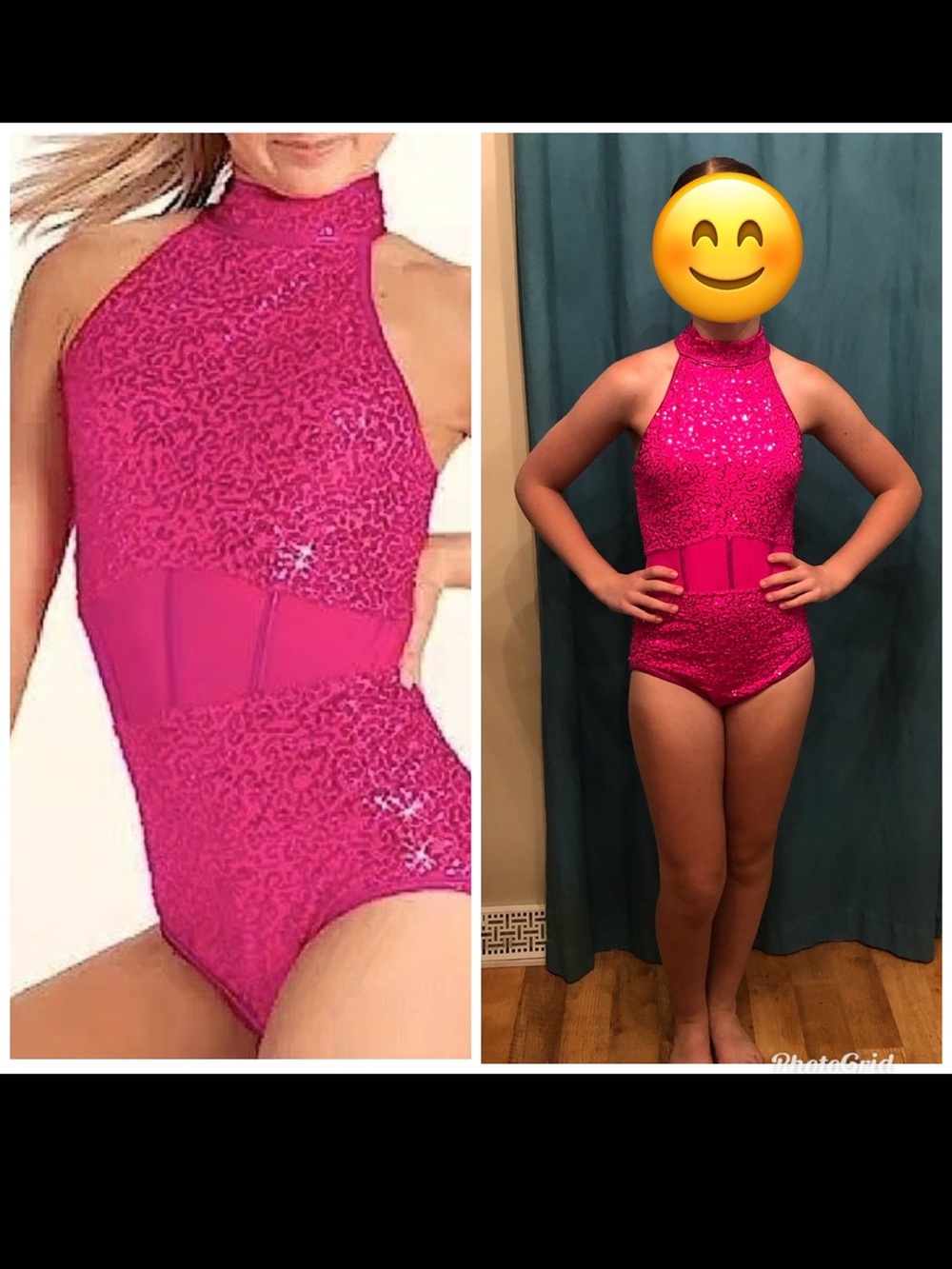 balera Hot Pink Sequin High Neck Dance Leotard